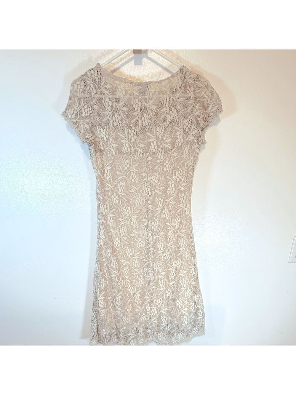 Sundance Cream Lace Mini Dress, neutral slip under topper. - Picture 8 of 9